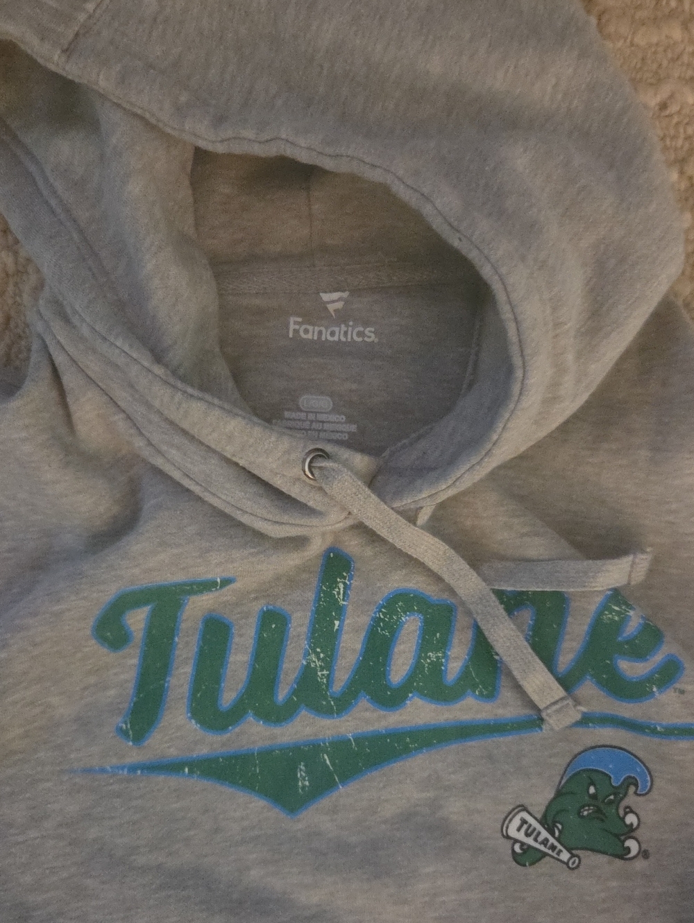 NWOT Fanatics Tulane Green Wave Heather Gray Pullover Hoodie L